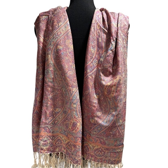 Elegant Shawl in Tan with Soft Pink - Versatile Wrap, Scarf, Stole Soft Rayon - Picture 9 of 16